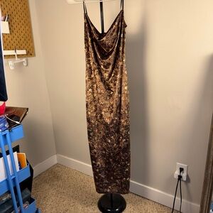 Brown Floral Velvet Slip Dress